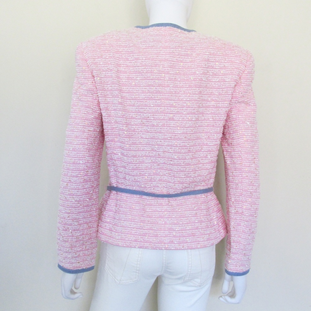 Escada | Pink White Eyelash Tweed Blazer Jacket 8 - Picture 3 of 4